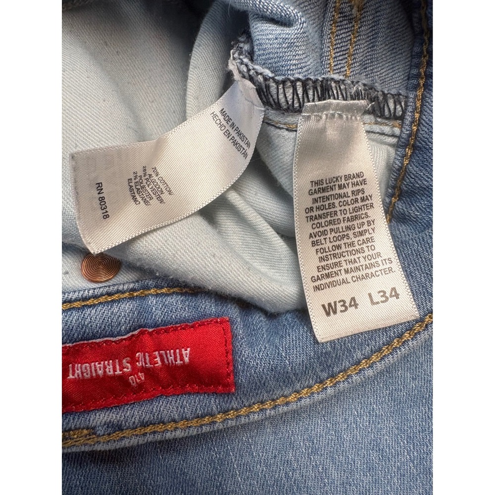 Lucky Brand 410 Athletic Straight Jeans Mens 34x34 Light Blue Good Stretch Denim - Picture 7 of 9